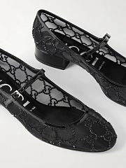 Gucci charline patent leather-trimmed crystal-embellished mesh mary jane pumps - 2