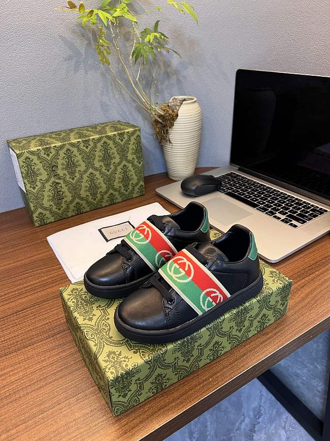 Gucci Ace Kids Sneaker With Interlocking G Web 'Black' 662212-D8050-1065 - 1