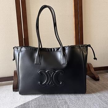 Celine Smooth Calfskin Cuir Triomphe Cabas Drawstring Black Size 44x28 x18cm