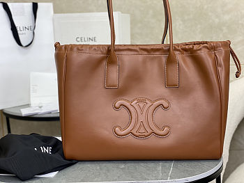 Celine Smooth Calfskin Cuir Triomphe Cabas Drawstring Brown Size 44x28 x18cm