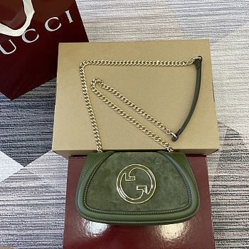 Gucci Blondie Handbag Dark green Suede Leather Size 21.5x11x8cm