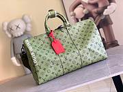 LV Keepall Bandouliere 55 Khaki Green/Vermillion Red Size 45x27x20cm - 1