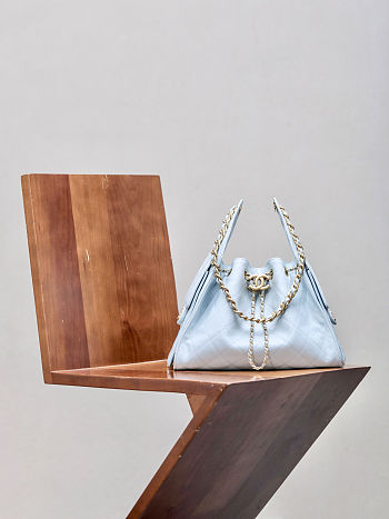 Chanel 25 Small Handbag Grained Light Blue Size 30x26x14cm