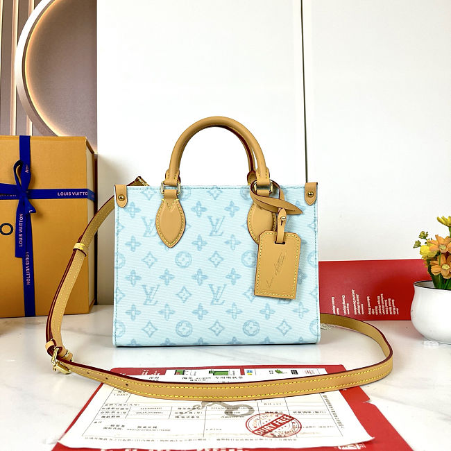 LV Onthego PM Monogram Canvas Origine Bleu Courrier M28289 Size 25x11.5x19cm - 1