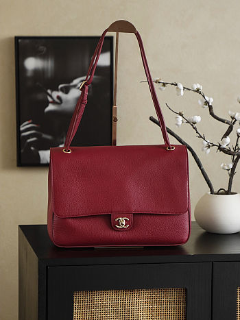 CHANEL 2026 - Chanel Maxi Flapbag Grained Calfskin & Gold Metal Dark Burgundy