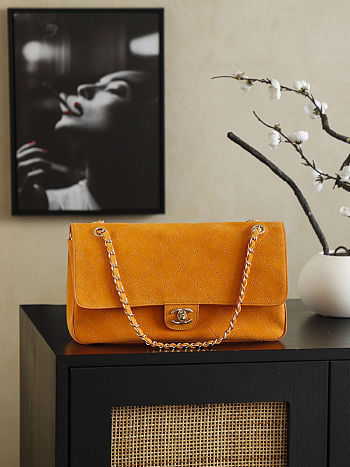 CHANEL 2026 - Chanel Double Flap Suede Handbag Orange Color