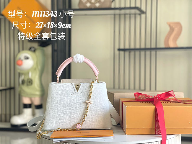  LV Capucines BB M11343 Calfskin Leather White/Pink Size 27 x 18 x 9cm - 1