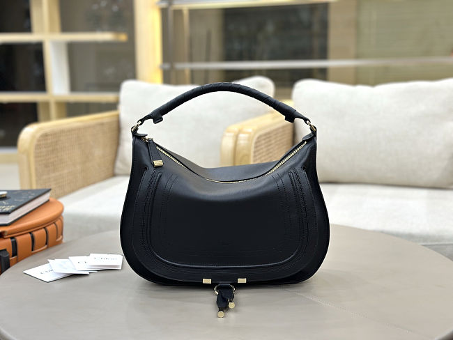 CHLOE Marcie Medium Bag Smooth black calf leather bag Size 37x25x9.5cm - 1