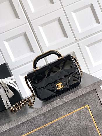 Mini flap bag with top handle, Metallic mirror calfskin Size 18x4.5x13cm