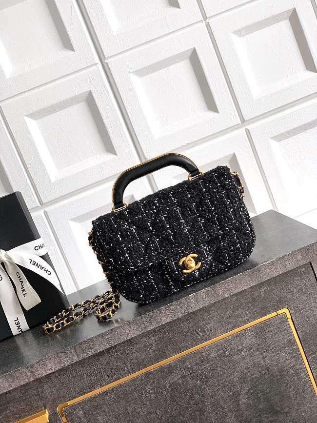 Chanel Mini flap bag with top handle Cashmere tweed & gold-tone - 1
