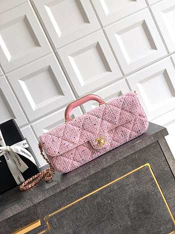 Chanel Large flap bag with top handle Tweed & gold metal pink Size 12x29x5cm