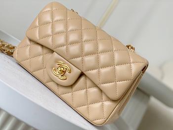 Chanel Classic Mini Flap Bag in Beige Lambskin/ Gold Hardware Size 20x12x6 cm