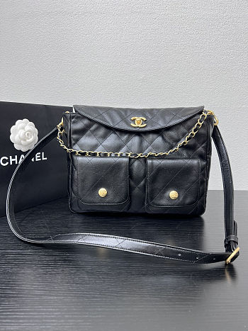 Chanel Black Quilted Caviar Supple Twins Hobo Bag Aged Gold Hardware Size 30x21.5x5cm