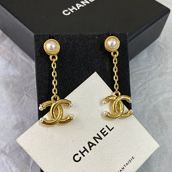 Chanel CC Logo Drop Earrings with Pearls Gold