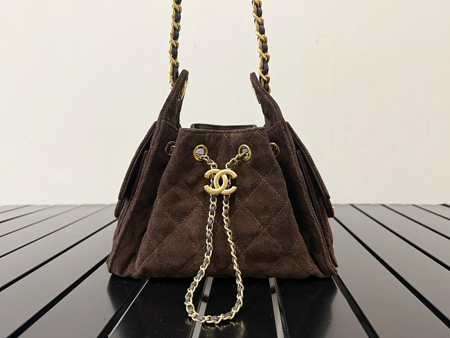CHANEL 25 Mini Handbag Suede Calfskin & Gold-Tone Metal Dark Brown Size 20x22x12.5cm - 1