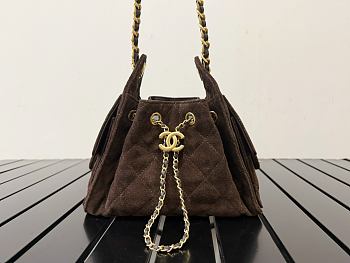 CHANEL 25 Mini Handbag Suede Calfskin & Gold-Tone Metal Dark Brown Size 20x22x12.5cm
