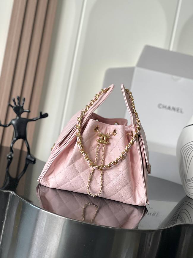 Chanel Light Pink Quilted Leather Small Hobo Bucket Bag Size 30x26x14cm - 1