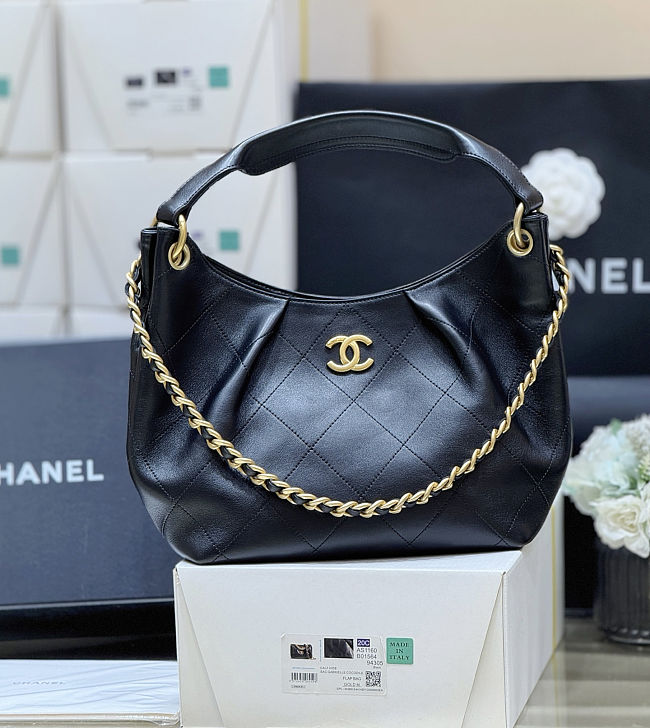 Chanel 26C Small Hobo Black Gold Hardwware Size 24x31x10cm - 1