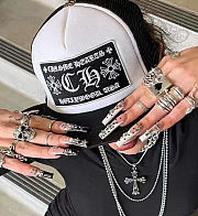 Chrome Hearts CH Hollywood White Black Trucker Cap - 2