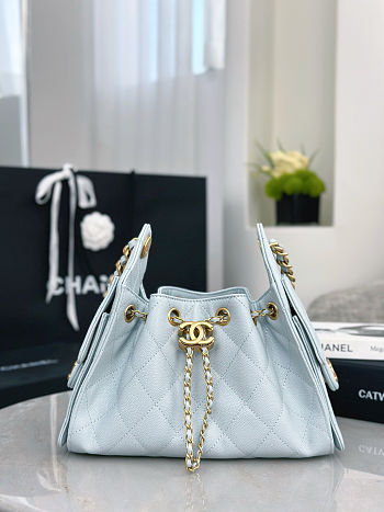 Chanel 25 Small Handbag for Women Grained Light Blue