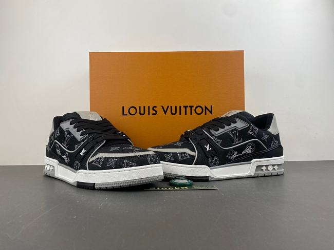 LV Trainer Sneaker Black Monogram-embroidered denim - 1