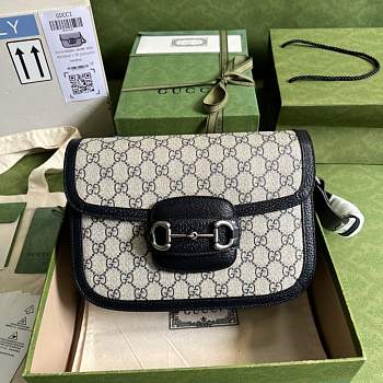  Gucci Horsebit 1955 GG Mini Bag Beige Blue Size 25x18x8cm