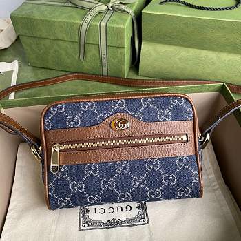 Gucci Ophidia GG Mini Dark Blue And Brown Leather Size 17.5x12x5.5cm