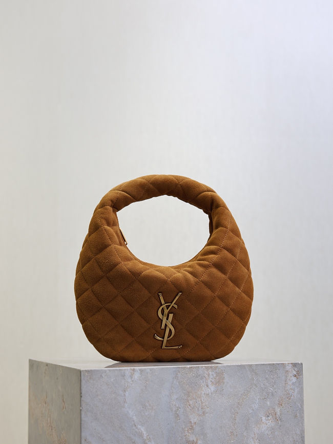 YSL Icarino Mini quilted suede top-handle bag in brown Size 17x13x3cm - 1