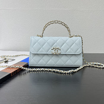CHANEL KELLY TOP HANDLE 25S LIGHT BLUE CAVIAR GOLD CHAMPAGNE Size 18.5x10.5x5cm