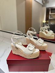 Valentino Cream White Leather VLogo Signature Raffia Espadrille Wedge Sandals - 1