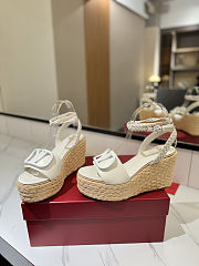 Valentino Cream White Leather VLogo Signature Raffia Espadrille Wedge Sandals - 5