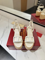 Valentino Cream White Leather VLogo Signature Raffia Espadrille Wedge Sandals - 2