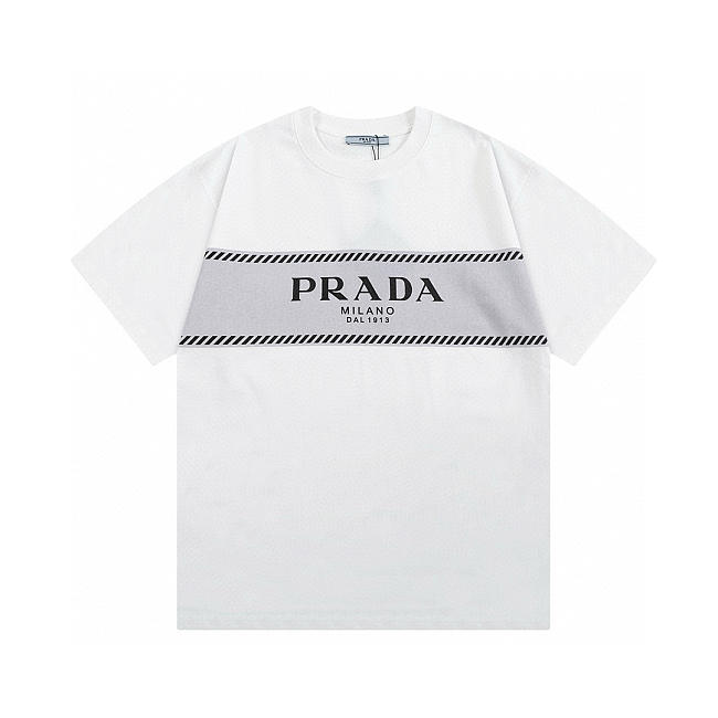 Prada striped letter logo short-sleeved White t-shirt - 1