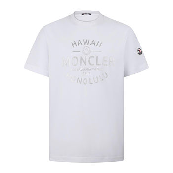 Moncler Metallic Logo Print Crewneck T-Shirt White Men's