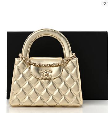 Chanel Metallic Shiny Aged Calfskin Quilted Nano Kelly Shopper Gold Size 13 x 19 x 7 cm