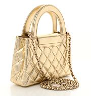 Chanel Metallic Shiny Aged Calfskin Quilted Nano Kelly Shopper Gold Size 13 x 19 x 7 cm - 4