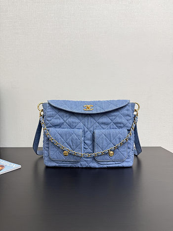 Chanel Denim Quilted Small Supple Twins Hobo Bag Blue Size 22x30x5cm