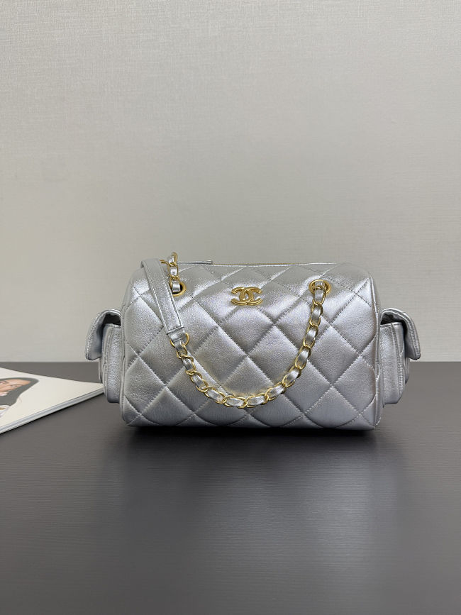 Chanel Bowling Bag Silver Size 15.5x24x11.5cm - 1