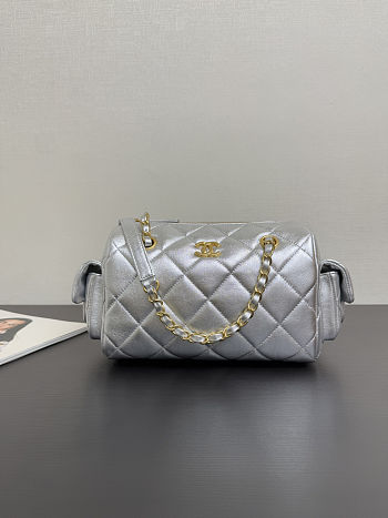 Chanel Bowling Bag Silver Size 15.5x24x11.5cm