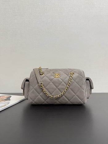 Chanel Suede Quilted Chanel 25 Bowling Bag Dark Grey Size 15.5x24x11.5cm