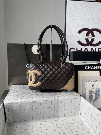 Chanel Brown/Beige Quilted Leather Cambon Ligne Bowler Bag Size 28ⅹ10×16cm