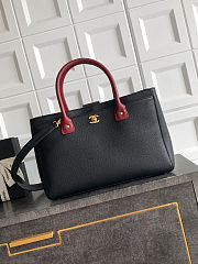 Chanel Shopping Tote Black With Burgundy Handle Size 24x36x14cm - 1