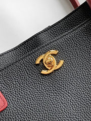 Chanel Shopping Tote Black With Burgundy Handle Size 24x36x14cm - 5
