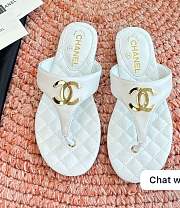 Chanel White Lambskin CC Thong Sandals - 1