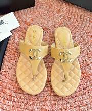 Chanel Tan Lambskin CC Thong Sandals - 1