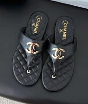 Chanel Black Lambskin CC Thong Sandals - 1