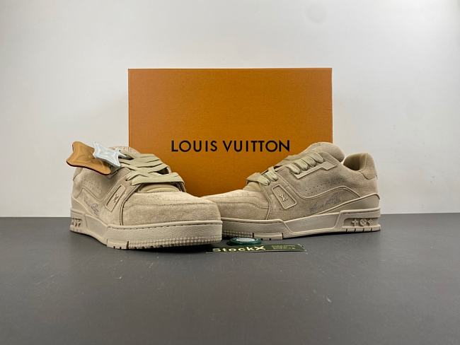 LV Trainer Distressed Beige Sneaker 1AKBOC - 1