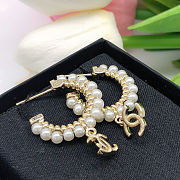 Chanel Pearl Charms CC Hoop Earrings Gold - 5
