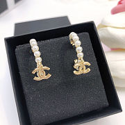 Chanel Pearl Charms CC Hoop Earrings Gold - 3