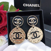 Chanel Enamel CC Disc Drop Earrings Gold Black - 1